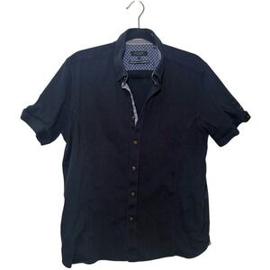 Ted Baker London Navy Blue Textured Short Sleeve Button Up Shirt Men's Size 5